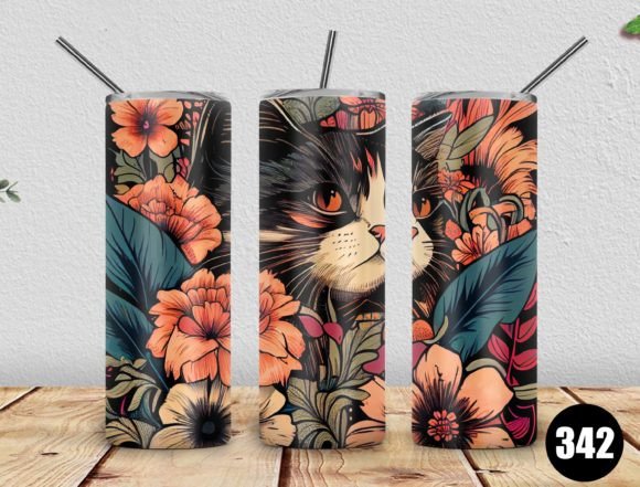 Cat Flowers 20oz Skinny PNG