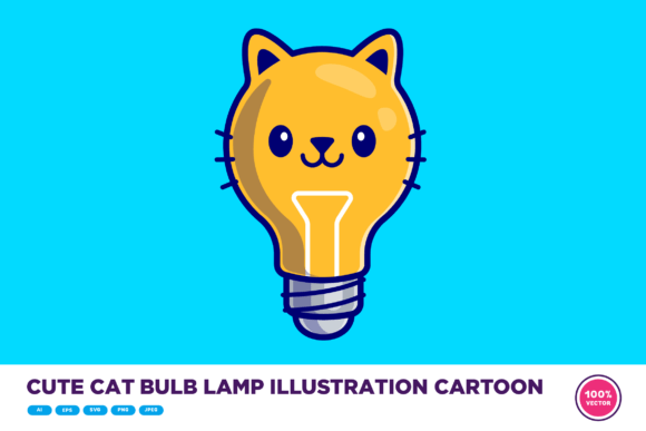 Cute Cat Bulb Lamp Illustration Cartoon