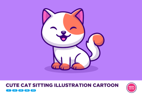 Cute Cat Sitting Illustration Cartoon