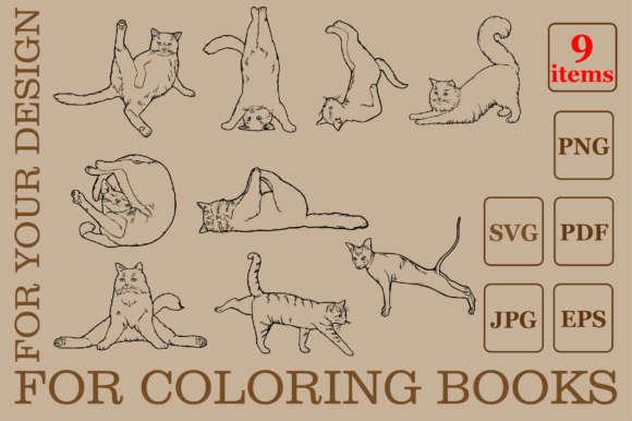 Cute Cat Yoga Postures Set Clip Art Set