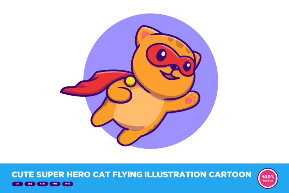 Cute Super Hero Cat Flying Illustration