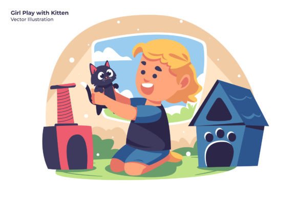 Girl Play with Kitten