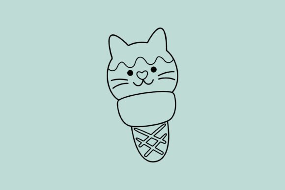 Outline Cute Cat Icecream