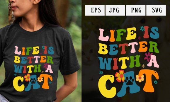 Retro Wavy Cat Lover T-shirt Design