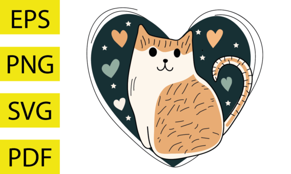 Valentine Day Cat Heart Retro Love